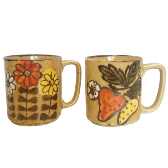 Other - Vintage Mid Century Stoneware Speckled Coffee Mugs Made in Japan